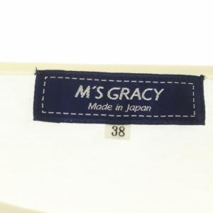 M'S GRACY ギンガムチェックリボンスリーブカットソー 七分袖 切替 リボン コットン 38 白 黒 ホワイト ブラック