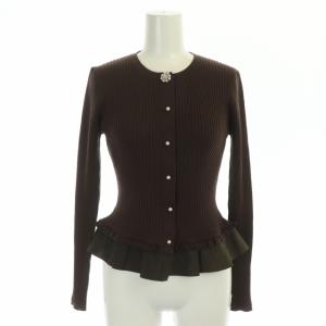 ビジューボタン グログラン裾 リブニットカーディガン 長袖 38 茶 ブラウン