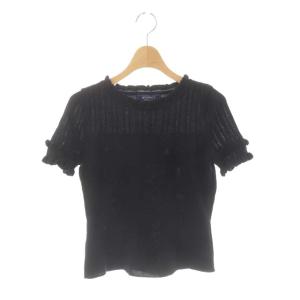 ニット カットソー 半袖 フリル 38 黒 ブラック