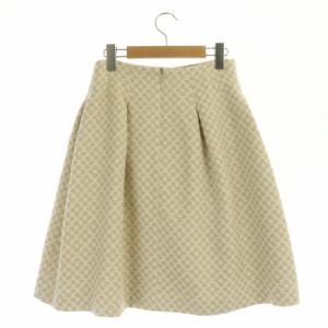 M'S GRACY フラワージャガード 膝丈タックスカート フレア ウール混 36 ベージュ オフホワイト