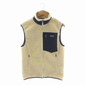 クラシックレトロX フリースベスト ノースリーブ ジップアップ ロゴワッペン ボア S アイボリー 紺 ブルーグリーン 23047