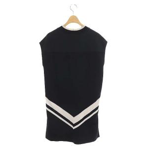 ADORE 21AW バイカラーラインポンチカットソー ニット チュニック アシンメトリー フレンチスリーブ 38 黒 ブラック ライトベージュ