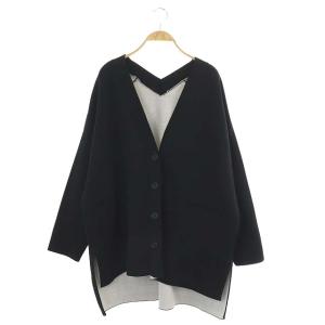 22AW バイカラーダブルニットカーディガン オーバーサイズ 長袖 38 ブラック ホワイト
