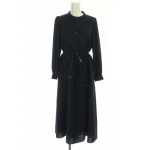 22SS セットアップ マルチプルデシンブラウス 長袖 バンドカラー キャミワンピース ロング 36 紺 ネイビー