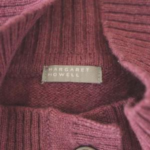 MARGARET HOWELL ハイネック ニット カーディガン 長袖 ウール F ワイン