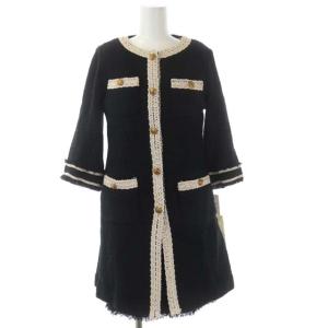 Grace Class ワンピース セットアップ スーツ 上下 カラミツィードロングジャケット 七分袖 ミニ ノースリーブ 36 ブラック ライトベージュ