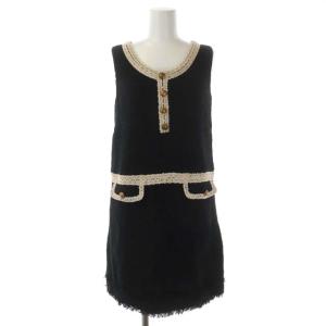 Grace Class ワンピース セットアップ スーツ 上下 カラミツィードロングジャケット 七分袖 ミニ ノースリーブ 36 ブラック ライトベージュ