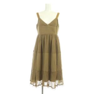 GRACE CONTINENTAL パッチワークワンピース ノースリーブ ひざ丈 シルク 36 茶 ブラウン