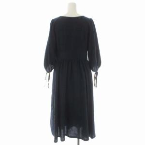 BLUE LABEL CRESTBRIDGE ワンピース フロントボタン 七分袖 フレア ギャザー ロング Vネック 36 紺 ネイビー