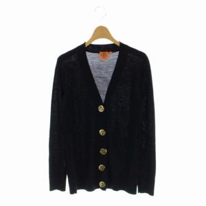 ニットカーディガン 長袖 Vネック 金ボタン S 黒 ブラック