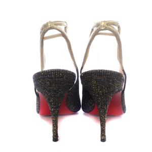 Christian Louboutin パンプス ピンヒール ポインテッドトゥ ストラップ ラメ 37.5 24.5cm 黒 ブラック ゴールド色