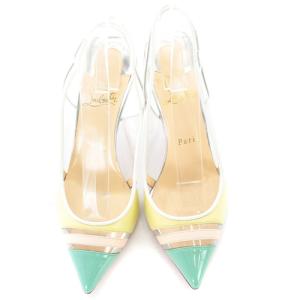 Christian Louboutin パンプス クリア ストラップ ポインテッドトゥ ピンヒール 37.5 グリーン シルバー色