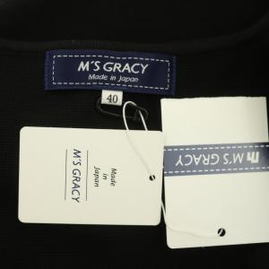M'S GRACY ニット カーディガン ジャケット 長袖 ダブルジップ リボン クルーネック 40 黒 ブラック