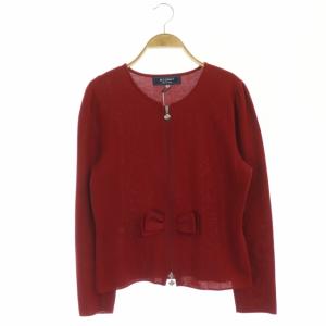 M'S GRACY ニット カーディガン ジャケット 長袖 ダブルジップ リボン クルーネック 40 赤 レッド