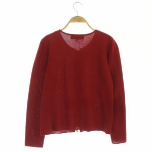 M'S GRACY ニット カーディガン ジャケット 長袖 ダブルジップ リボン クルーネック 40 赤 レッド