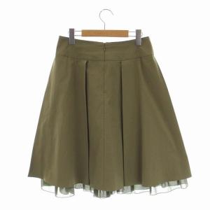 M'S GRACY フレアスカート タック 膝丈 フラワーボタン ウエストリボン 40 カーキ