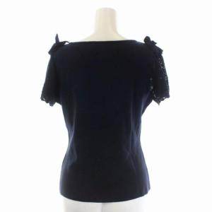 M'S GRACY 肩リボンニット カットソー 半袖 レースカラー 40 紺 ネイビー