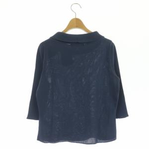 M'S GRACY ニット カットソー 切替 リブ 七分袖 プルオーバー リボン モックネック 40 青 ブルー