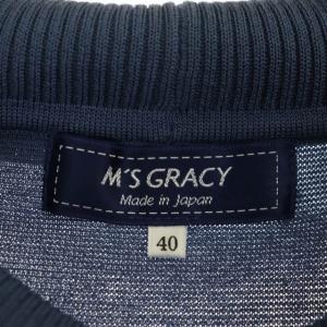 M'S GRACY ニット カットソー 切替 リブ 七分袖 プルオーバー リボン モックネック 40 青 ブルー