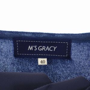 M'S GRACY ニット カットソー 半袖 プルオーバー グログランリボンクルーネック 40 紺 ネイビー