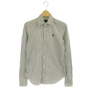 ストライプシャツ 長袖 ロゴ刺繍 コットン 2 オフホワイト 黒 ブラック