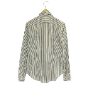 RALPH LAUREN ストライプシャツ 長袖 ロゴ刺繍 コットン 2 オフホワイト 黒 ブラック