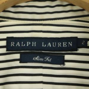 RALPH LAUREN ストライプシャツ 長袖 ロゴ刺繍 コットン 2 オフホワイト 黒 ブラック
