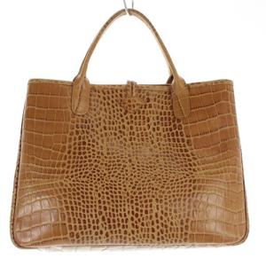Longchamp  トートバッグ ハンドバッグ クロコ 型押し レザー 茶色 ブラウン