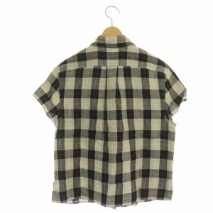 MARGARET HOWELL アイリッシュリネンリトルシャツ チェック 半袖 前開き 1 ベージュ 黒 ブラウンオレンジ