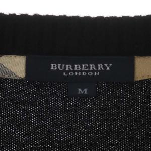 BURBERRY LONDON ニット カシミヤ セーター 長袖 Vネック ロゴ刺繍 M 黒 ブラック