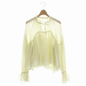 21SS コットンブラウス 長袖 ギャザー フリル シアー F ライムイエロー
