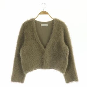 21AW ファーライクニットカーディガン 長袖 クロップド丈 36 モカ