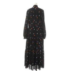 GRACE CONTINENTAL トバシフラワーワンピース ロング ティアード 刺繍 長袖 総柄 ボウタイ 38 黒 ブラック マルチカラー