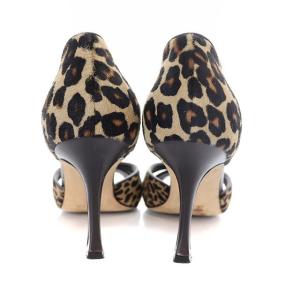 MANOLO BLAHNIK サンダル レオパード ヒョウ柄 ハラコ 37.5 24.5cm ベージュ 黒 ブラック