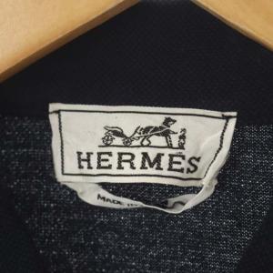 HERMES ポロシャツ 半袖 ロゴ刺繍 プルオーバー XS 紺 ネイビー