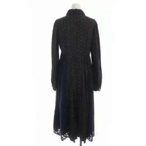 Chesty レースプリーツワンピース ドット 長袖 ロング パールボタン 0 紺 赤 ネイビー レッド