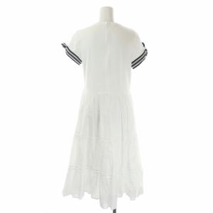 BORDERS at BALCONY BALLERINA TEE DRESS 袖口ボーダー 切替 ロング 36 白 黒