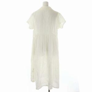nest Robe ワンピース Vネック 半袖 ロング ギャザー リネン シアー オフホワイト