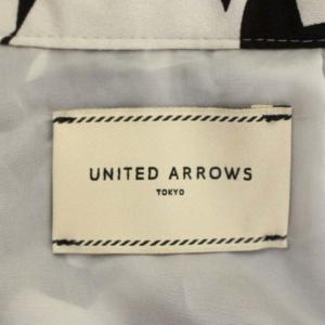 UNITED ARROWS 総柄 シフォン スカート フレア ギャザー ティアード ロング 38 オフホワイト 黒 ブラック