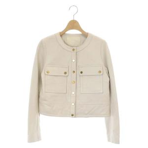 ノーカラーメタルジャケット レザー アウター 金ボタン 36 ベージュ