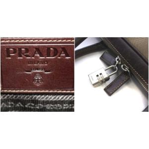 PRADA トートバッグ ショルダーバッグ 2way 斜め掛け ロゴ キャンバス レザー ベージュ ダークブラウン