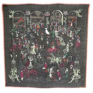 ストール クレール CLERC ショール パーティ 式典 馬 カシミヤ シルク混 フリンジ カーキ