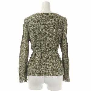 Shinzone フラワープリント  ブラウス シャツ Vネック 長袖 ウエストリボン 34 黒 マスタード アイボリー 18SMSBL01