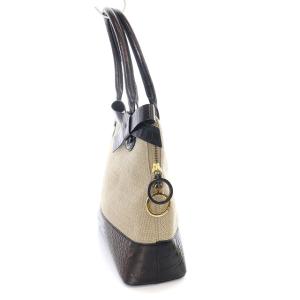 PAULE KA ハンドバッグ リボン クロコダイル型押し ベージュ 茶 ブラウン