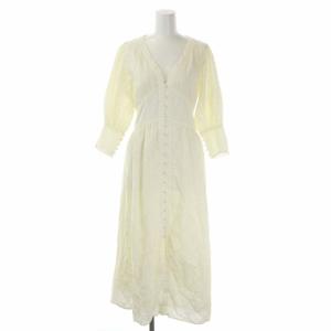 MEDI CRUMPLE COTTON LACE DRESS ワンピース レース ロング 七分袖 八分袖 フロントボタン Vネック