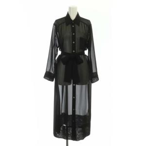 トリアセオーガンドレス ワンピース シアー ロング 長袖 36 黒 ブラック