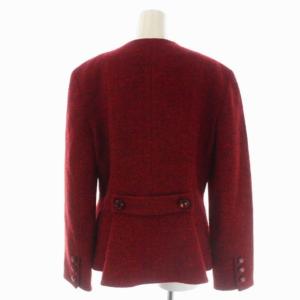 Christian Dior セットアップ 上下 ツイードスーツ ノーカラージャケット 総裏地 タイトスカート 膝丈 ウール 11 赤 レッド