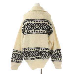 BEAUTY&YOUTH UNITED ARROWS 22AW リングヤーンスノージャカードハーフジップニットプルオーバー セーター 長袖 オフホワイト 黒 ブラック