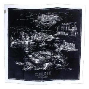 CELINE モナコ monaco スカーフ バンダナ シルク 黒 ブラック 白 ホワイト