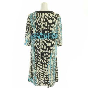 ADORE ワンピース スキッパー 五分袖 ひざ丈 シルク ビジュー 総柄 38 黒 ライトブルー アイボリー